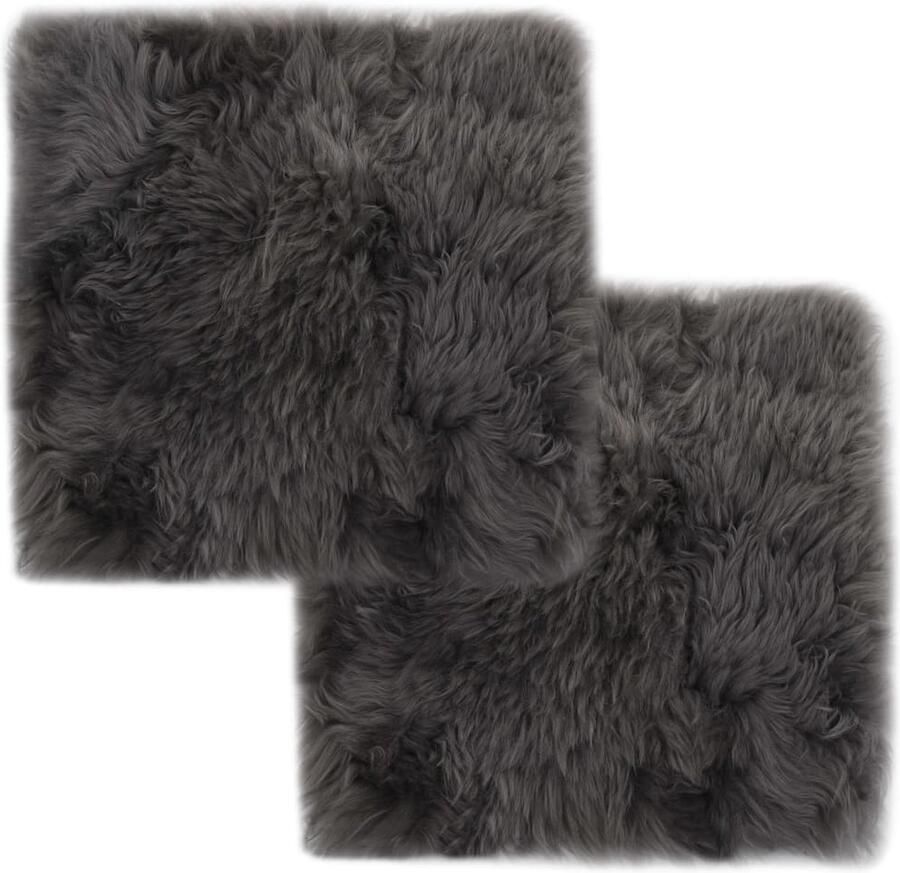 VidaXL Stoelkussens 40x40 cm Echt Schapenvacht Grijs Schapenvacht Kussens Stoelkussens Fleece Kussens Decoratief Kussen Lounge Kussens Zithoek Accessoires Grijs Kussen - Foto 2
