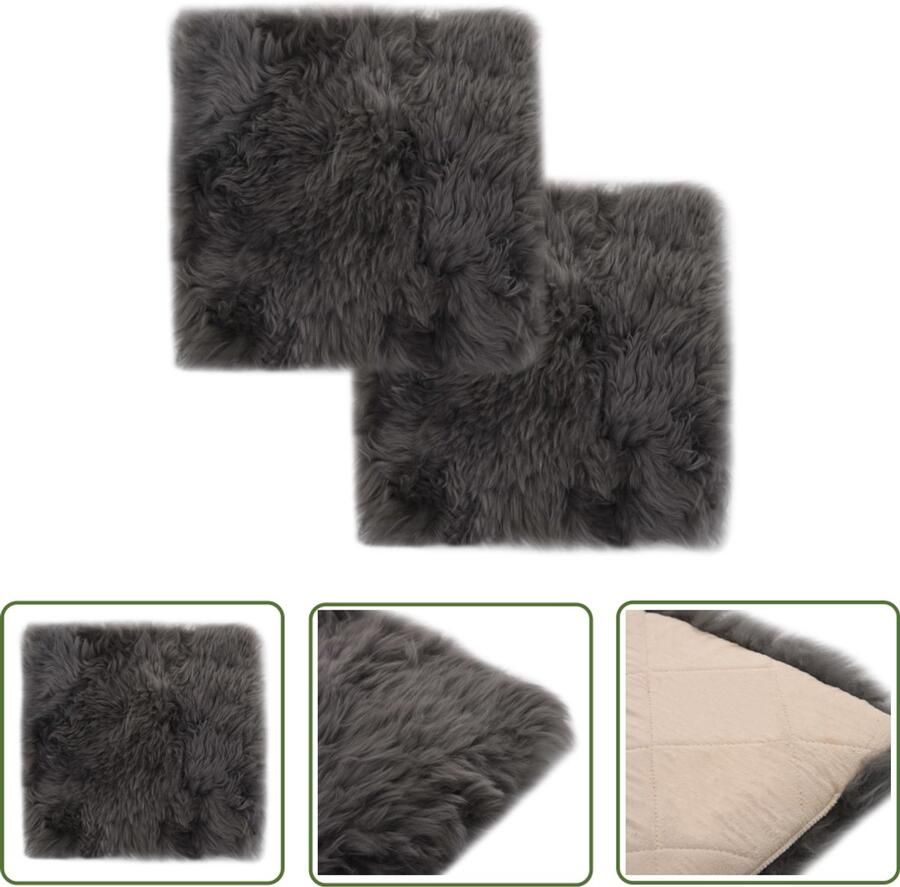 VidaXL Stoelkussens 40x40 cm Echt Schapenvacht Grijs Schapenvacht Kussens Stoelkussens Fleece Kussens Decoratief Kussen Lounge Kussens Zithoek Accessoires Grijs Kussen