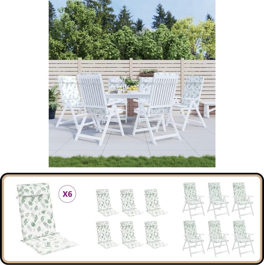 VidaXL Stoelkussens 6 st Hoge rug Bladpatroon Stoelkussens Hogerug Tuinkussens Outdoor Kussens Lounge Set Balkondecoratie Terasdecoratie Waterafstotende Kussens Oxfordstof
