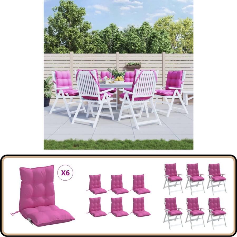 VidaXL Stoelkussens 6 st Lage rug Oxford stof Roze Stoelkussens Zitzakken Tuinkussens Outdoor Kussens Lounge Kussens