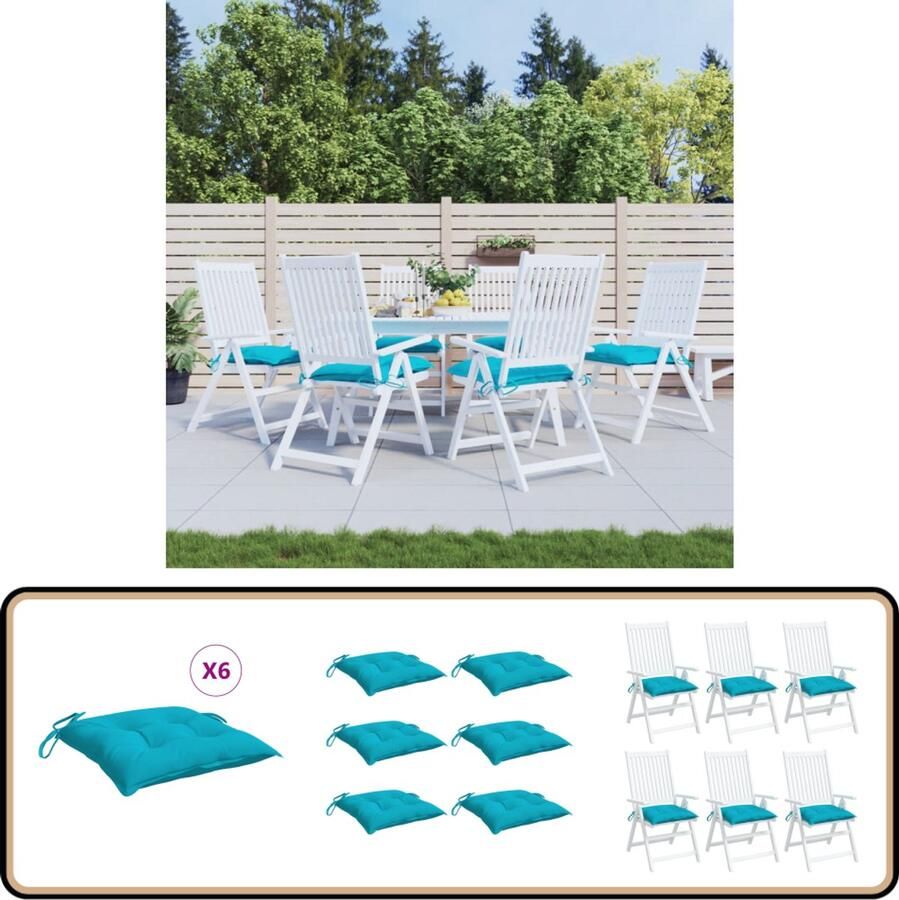 VidaXL Stoelkussens 6 st turquoise 40x40x7 cm Stoelkussens Tuinstoel Buitendecoratie Patiodecoratie Loungehoek Loungebank Zitzakken Outdoor Living Veranda Terras Blauw