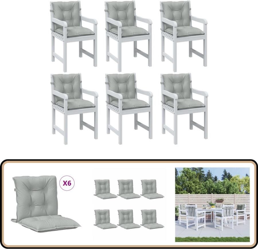 VidaXL Stoelkussens 6 stuks Lage rug Lichtgrijs Stoelkussens Lounge Set Zitcomfort Outdoor Patio