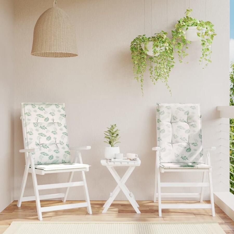 VidaXL Stoelkussens Hoge rug Bladpatroon 2 st Stoelkussens Buitenkussens Tuinkussens Hocker Kussentje Lounge Kussens Balkon Kussens Patio Kussens Groene Kussens Polyester Kussens - Foto 2