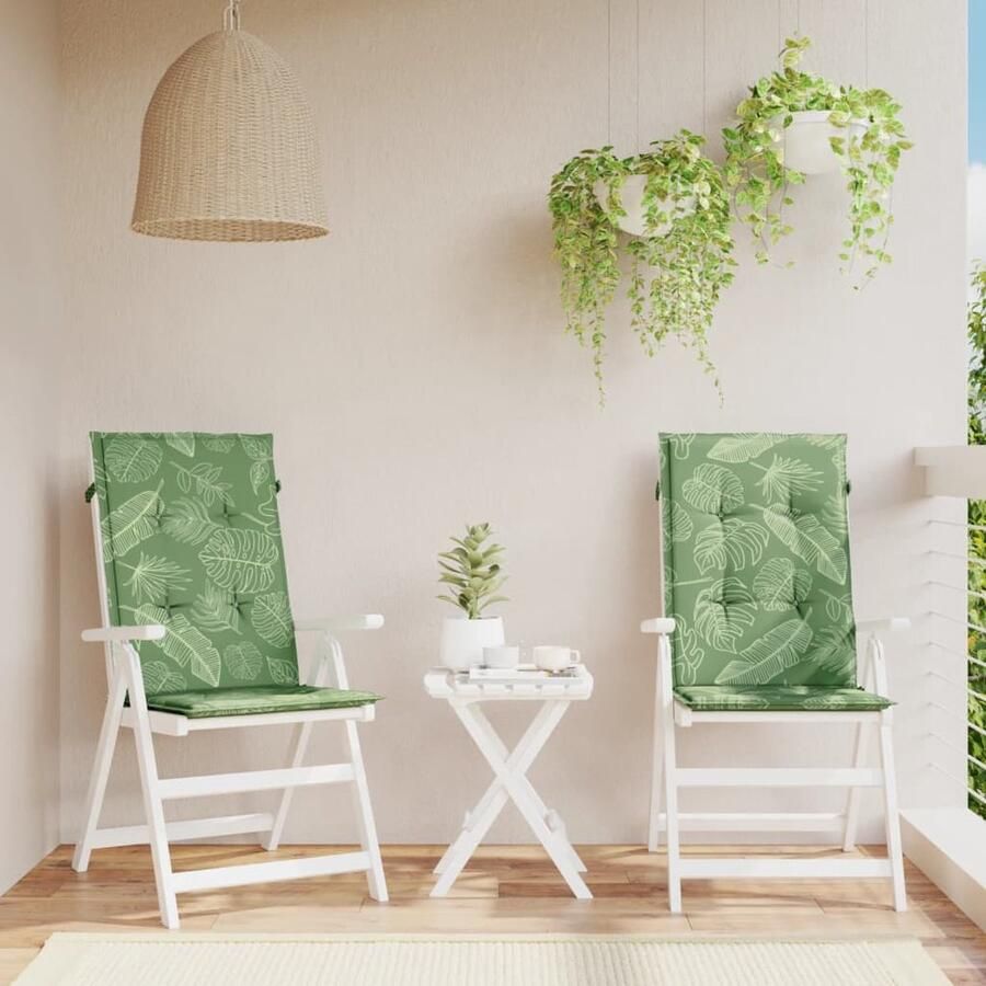 VidaXL Stoelkussens Hoge Rug Bladpatroon 2 St Tuin Kussens Buitenkussens Stoelkussens Kussens Voor Stoelen Hoge Rugleuningen Groene Kussens Waterafstotende Kussens - Foto 2