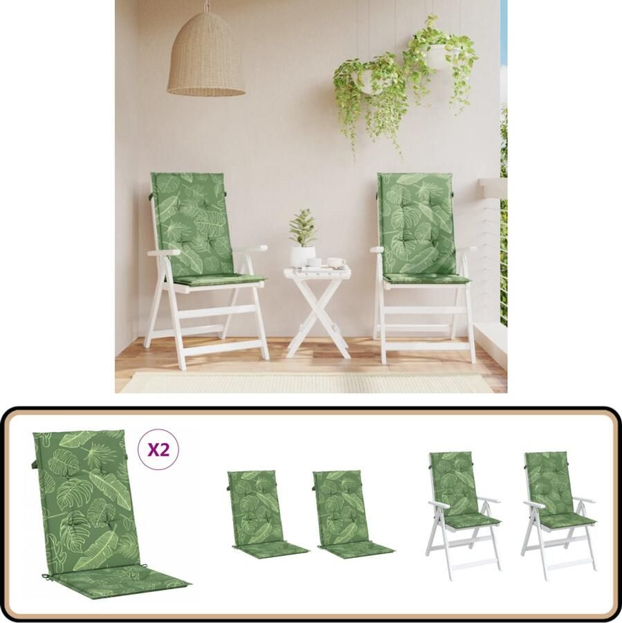 VidaXL Stoelkussens Hoge Rug Bladpatroon 2 St Tuin Kussens Buitenkussens Stoelkussens Kussens Voor Stoelen Hoge Rugleuningen Groene Kussens Waterafstotende Kussens