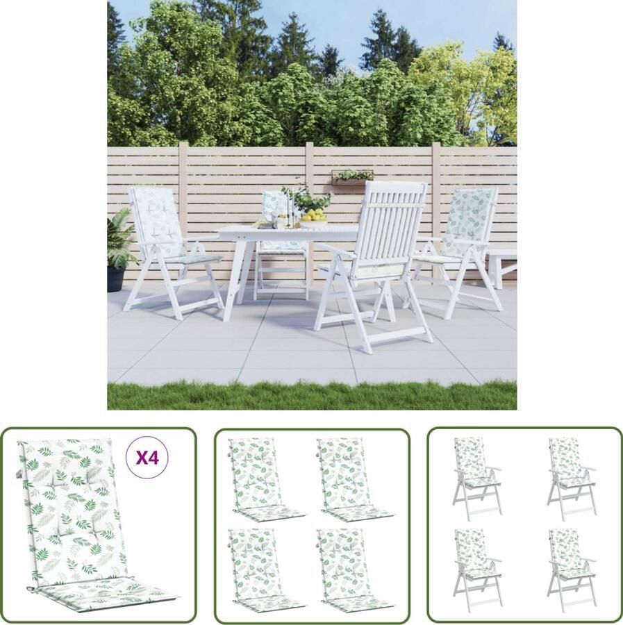 VidaXL Stoelkussens Hoge Rug Bladpatroon 4 St Buitensteunen Tuinstoel Kussentje Lounge Kussen Balkon Kussen Outdoor Kussen Stoelkussen