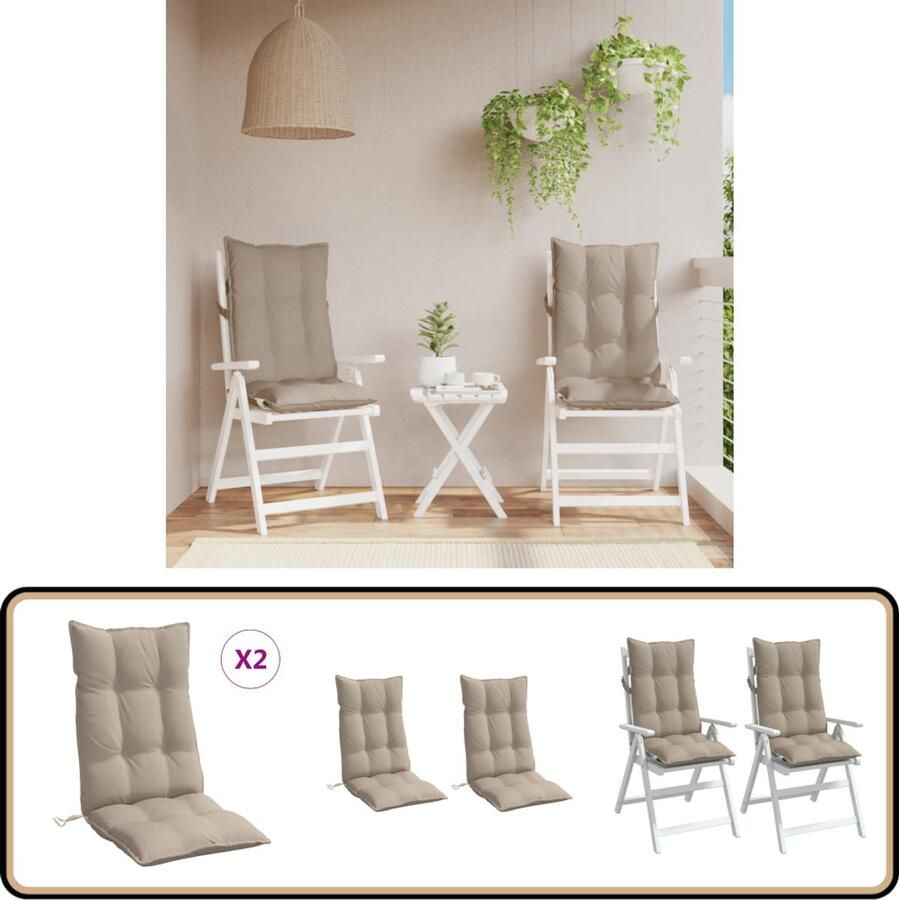 VidaXL Stoelkussens Hoge rug Oxford stof Taupe Stoelkussens Hogerugleuningen Outdoor Binnen Tuinstoel