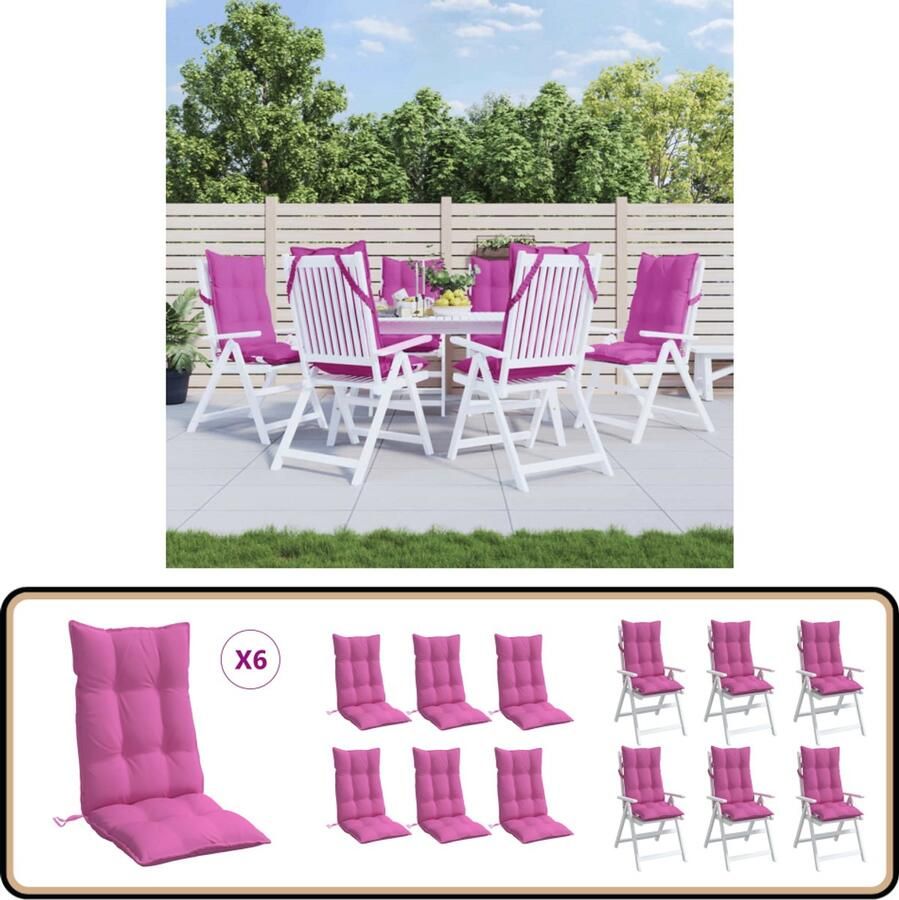VidaXL Stoelkussens Hoge Rug Roze 6 stuks Stoelkussens Tuinstoel Terrasdecoratie Outdoor Accessoires Comfort