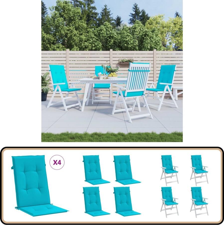 VidaXL Stoelkussens Hoge Rug Stof Turquoise 4 Stuks Stoelkussens Tuinstoel Balkondecoratie Buitendecoratie Comfort