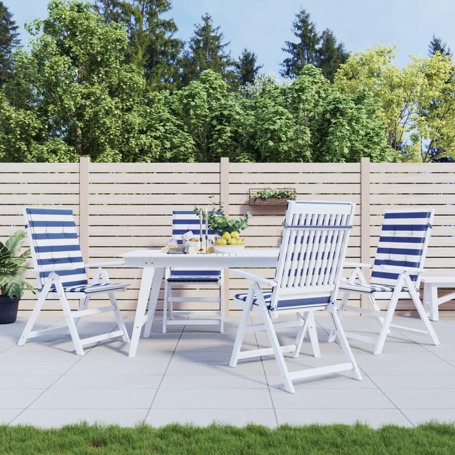 VidaXL Stoelkussens Hoge Rug Stof Wit Blauw 4 Stuks Stoelkussens Kussens Voor Stoelen Outdoor Kussens Tuinkussens Balkon Kussens Patio Kussens Lounge Kussens Hocker Kussens Waterspelende Kussens Zonwerende Kussens - Foto 2