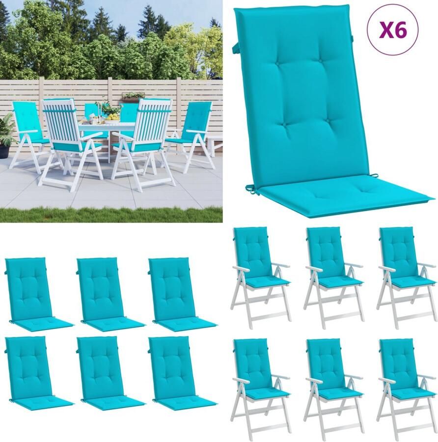 VidaXL Stoelkussens hoge rugleuning 6 st stof turquoise Tuinstoel Kussens Buitenkussens Stoelkussens Turkoois Kussens Waterafstotende Kussens Lounge Kussens Kussen Kussens Zitkussen Stoelkussen