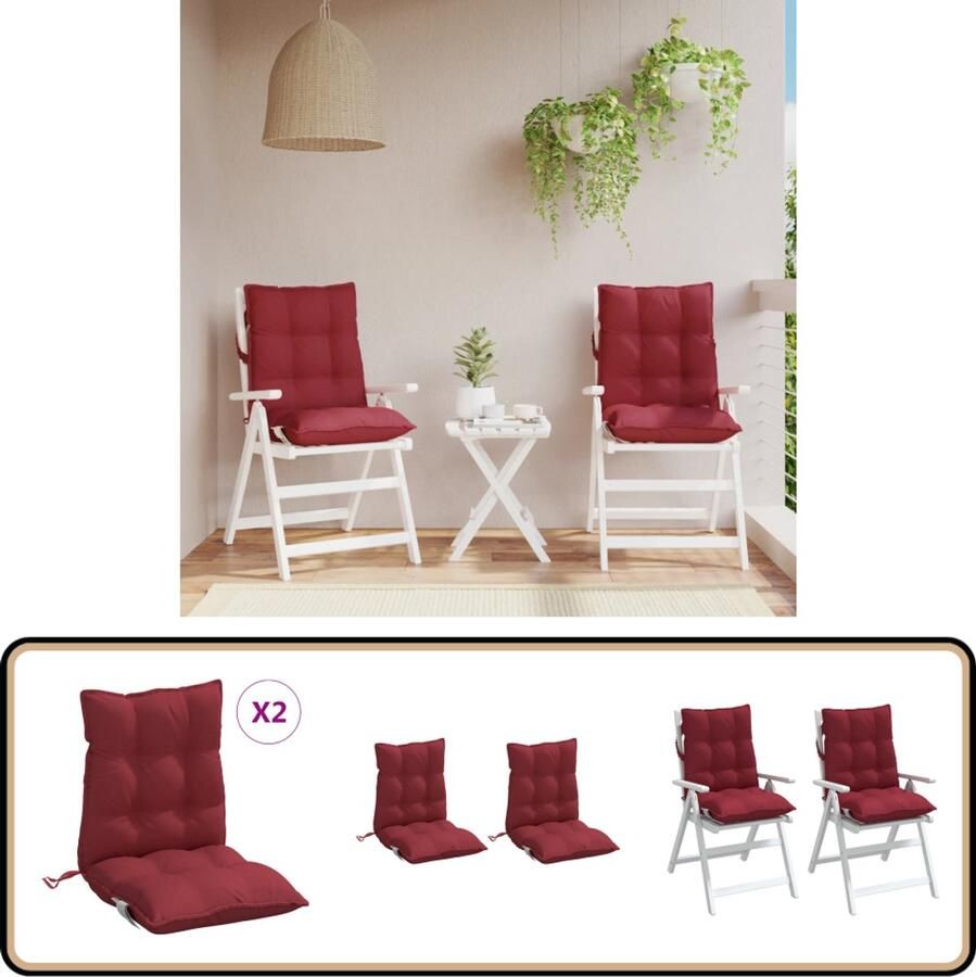 VidaXL Stoelkussens Lage rug Set van 2 Wijnrood Stoelkussens Oxford Stof Lounge Set Tuinkussens Buitendecoratie