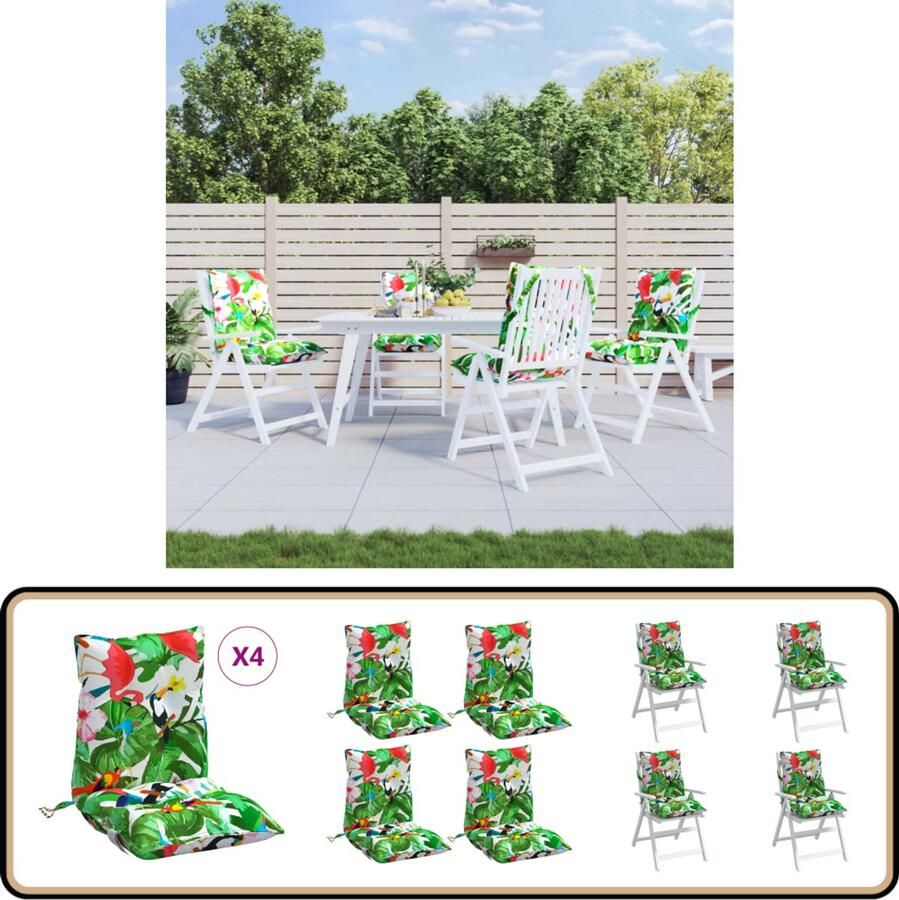 VidaXL Stoelkussens Lage Rug Set van 4 Multikleur Stoelkussens Tuinstoel Lounge Set Outdoor Accessoires Patio Furniture