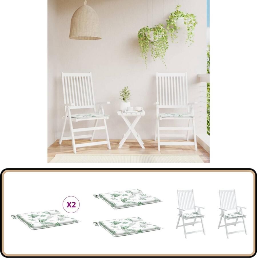 VidaXL Stoelkussens Set van 2 Bladpatroon 50x50x3 cm Stoelkussens Tuinstoel Buitendecoratie Outdoordecoratie Comfort