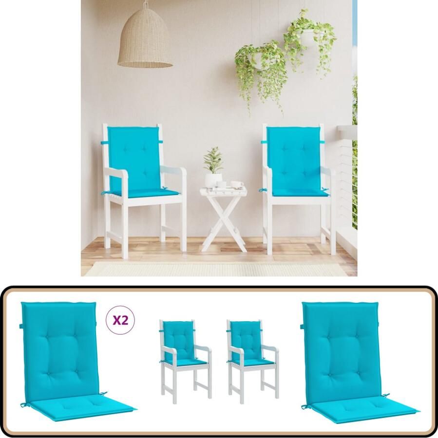 VidaXL Stoelkussens Set van 2 Lage Rug Turquoise Stoelkussens Zitcushions Lounge Set Tuinkamer Buitendecoratie