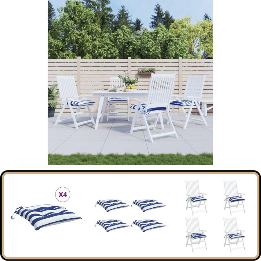 VidaXL Stoelkussens Set van 4 Stof Gestreept 50x50x7cm Tuinstoel Kussentjes Oxford Stof Waterafstotend Kussens Voor Tuinbank Balkon Kussens Outdoor Kussens