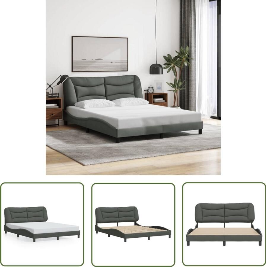 VidaXL Stof Bed Frame Donker Grijs Bed Frame Bedframe zonder matras Hvar stof donkergrijs 160x200 cm Modern Bed Frame King Size Bed Frame Tweepersoons Bed Frame