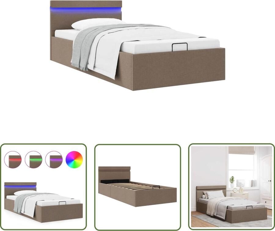 The Living Store Bedframe Hydraulisch Stoffen bedframe Afmeting- 211 x 98 x 73 cm Kleur- Taupe Met opbergvak LED-strip Hydraulisch Bed Stof Bed Bedframe Led Bed Opbergbed