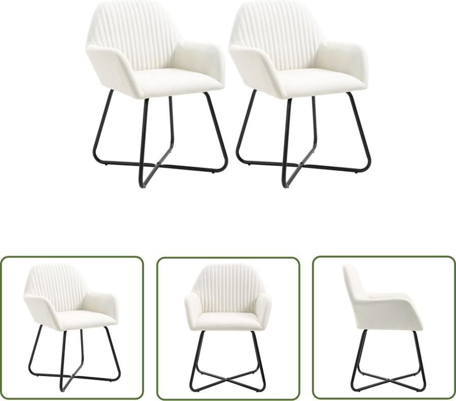 The Living Store Eetstoelen Set van 2 Hoogwaardige stof Comfortabele zitting Stabiele gepoedercoat stalen poten Crème 61 x 61 x 84 cm Eetkamerstoelen Stof Meubels Creme Kleur Eetkamerinrichting Comfortabele Stoelen - Foto 2