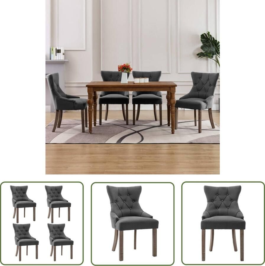 The Living Store Eetkamerstoelen Grijs Stof 53x65x91 cm Knopontwerp Eetkamerstoelen Stof Meubels Design Stoelen Moderne Stoelen Zwarte Stoelen - Foto 3