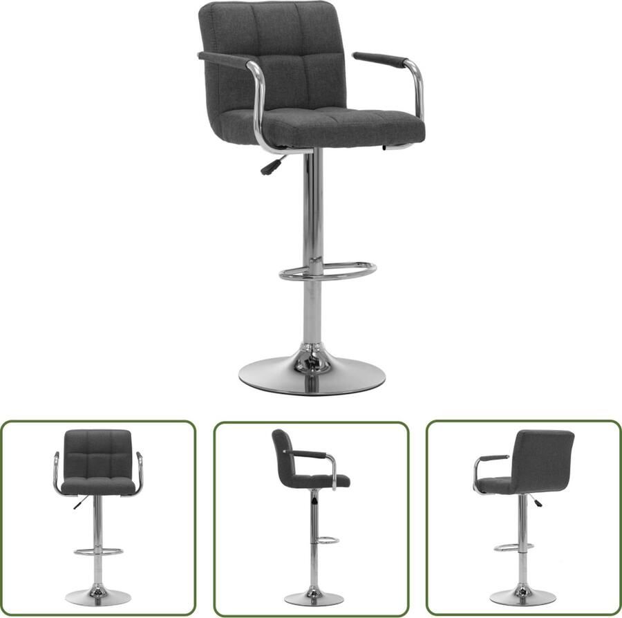 The Living Store Barstoel Stoffen Donkergrijs 53 x 52 x (92-112) cm Verchroomd stalen frame Barstoel Stoffen Barkruk Donkere Grijze Barstoel Moderne Barstoel Ergonomische Barstoel