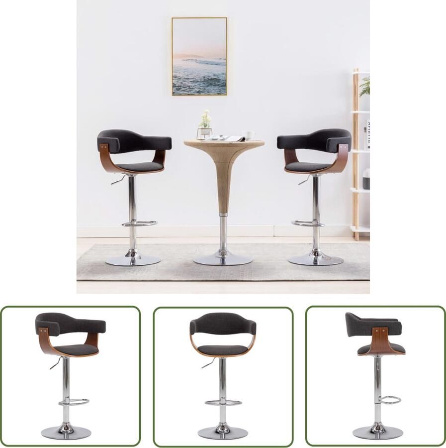 The Living Store Barkrukken Houten Frame Grijs Donkerbruin 53x48x(88-109) cm Hoge Stevigheid Barkrukken Stoffen Barkrukken Bruine Barkrukken Grijze Barkrukken Adjustable Height Chairs - Foto 2