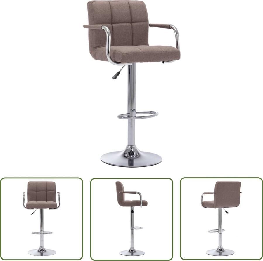 The Living Store barstoel stoffen bekleding 53 x 52 cm verstelbaar in hoogte taupe kleur Barstoel Stoffen Bekleding Taupe Barstoelen Eetkamerstoelen