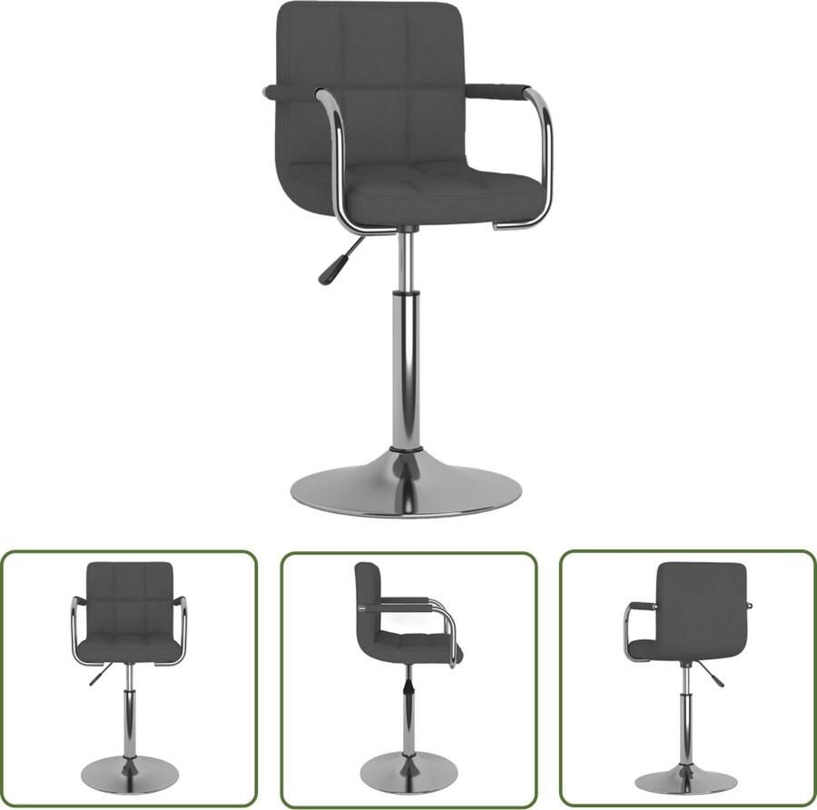 The Living Store Eetstoel Keukenstoel Donkergrijs 48 x 47 x (71 85.5) cm Verchroomd staal en stof Gasveermechanisme Eetkamerstoel Stoffen Eetkamerstoel Donkere Eetkamerstoel Draaibare Eetkamerstoel Gasveren Mechanisme