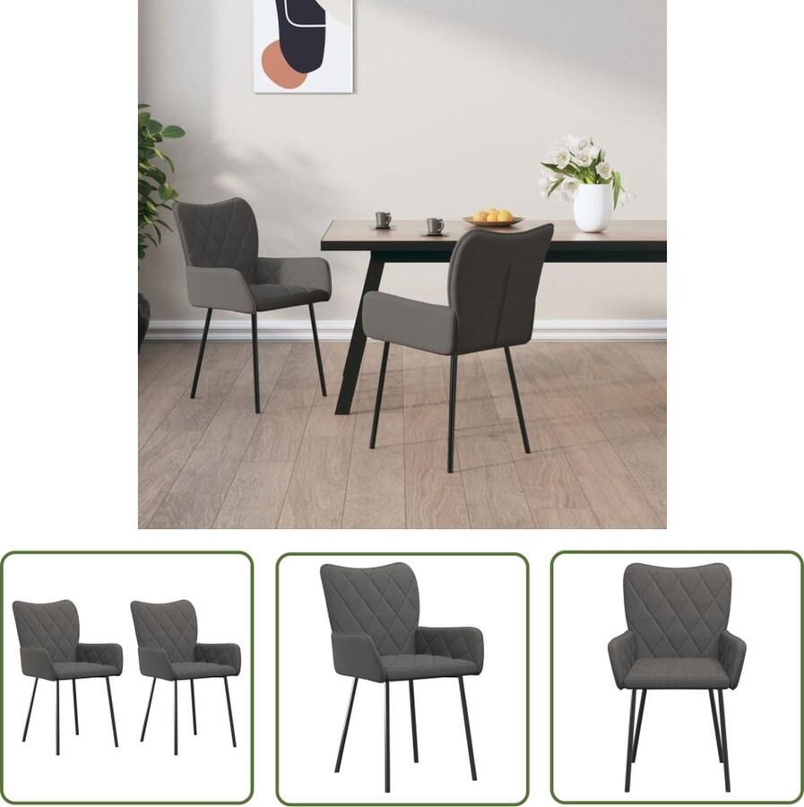 The Living Store Eetkamerstoelen Donkergrijs 55 x 55 x 82 cm Ergonomisch ontworpen en met schuim gevoerd Eetkamerstoelen Stoffen Eetkamerstoelen Donkere Eetkamerstoelen Comfortabele Eetkamerstoelen Ergonomische Eetkamerstoelen