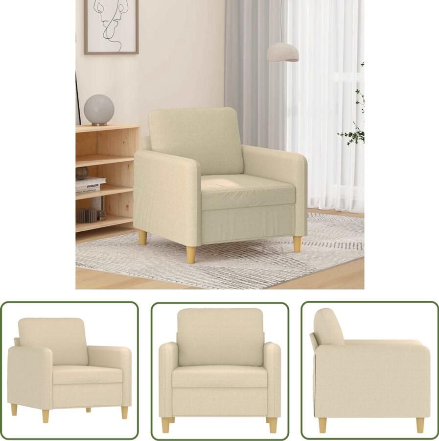 VidaXL Fauteuil 60 cm stof crèmekleurig Comfortabele Fauteuil Stoffen Fauteuil Creme Fauteuil Moderne Fauteuil Lounge Fauteuil