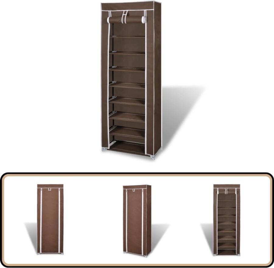 VidaXL Stoffen schoenenrek 162x57x29 cm Bruin Schoenenrek Schoenen Kast Schoenen Organisatie Bruine Schoenenkast Stoffen Schoenenkast