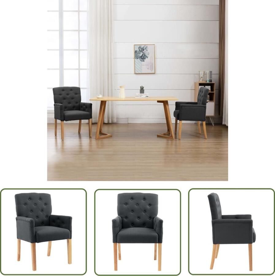 The Living Store Eetkamerstoel Armstoel Grijs 61 x 66 x 95 cm (B x D x H) Stof (100% polyester) en rubberwood Eetkamerstoel Stoffen Stoel Lounge Stoel Moderne Stoel Grijze Stoel - Foto 2