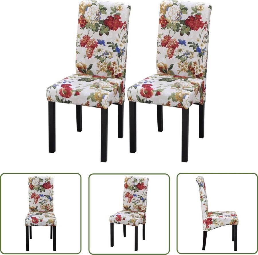 The Living Store Eetkamerstoelen Houten Frame 42x55x96 cm Romantisch bloemmotief Eetkamerstoelen Stoffen Stoel Vintage Stoel Landelijke Stoel Multicoloured Chairs - Foto 3