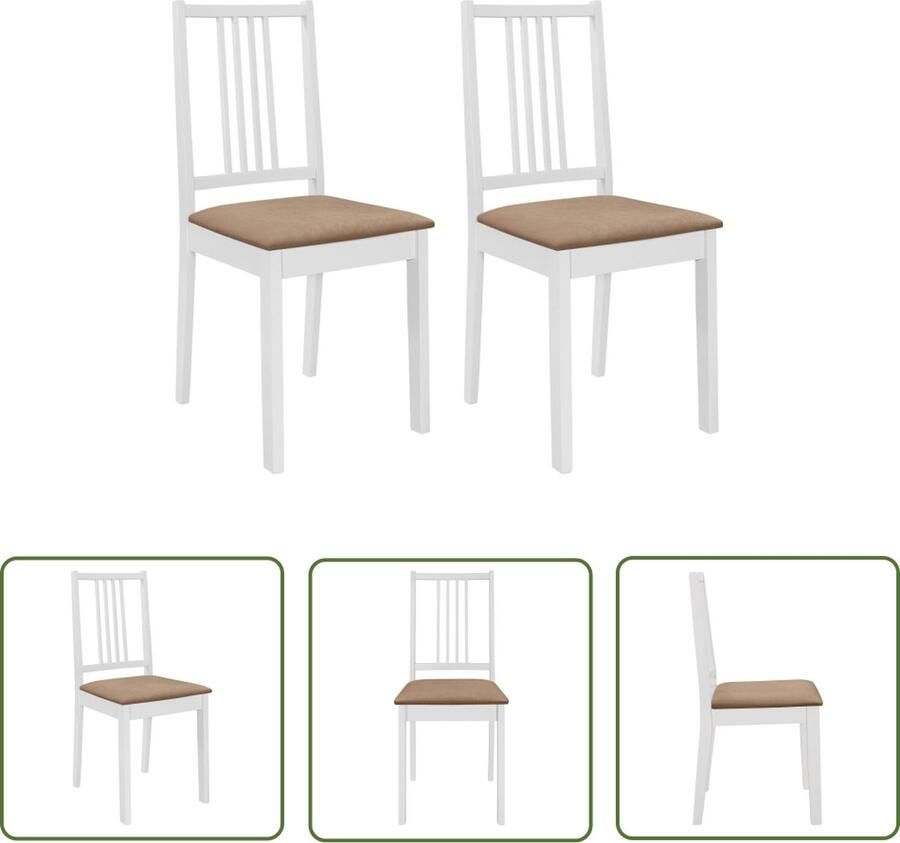 The Living Store Eetkamerstoelenset Massief hout 40x49x88.5 cm Wit Crème Eetkamerstoelen Stoffen Stoelen Witte Stoelen Houten Stoelen Comfortabele Stoelen - Foto 2