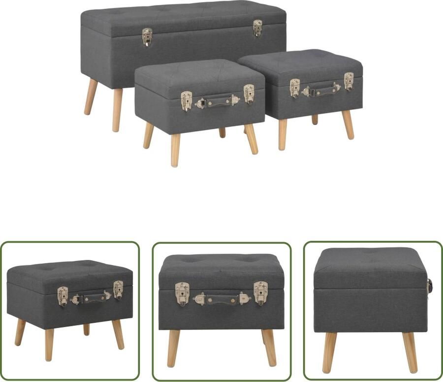 The Living Store Krukkenset Donkergrijs Groot Klein Opbergruimte Polyester Krukkenset Stofkrukken Opbergkrukken Donkere Krukken Hocker - Foto 2