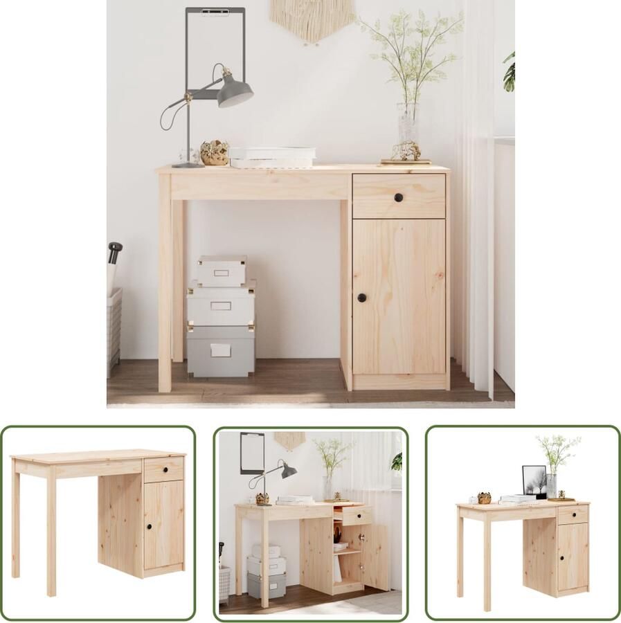 The Living Store Bureau Massief Grenenhout Studiebureau 100 x 50 x 75 cm Voldoende opbergruimte Massief Grenenhout Bureau Studiebureau Opbergruimte Ruime Werkplek Modern Bureau - Foto 2