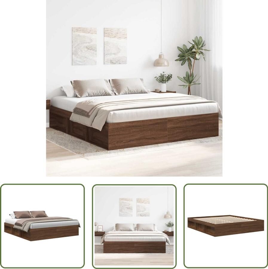 The Living Store Bedframe bruin eikenkleur 180x200 cm Super King Size Houten Bed Frame Super King Size Bed Frame Met Opbergruimte Boxspring Bed Tweepersoons Bed