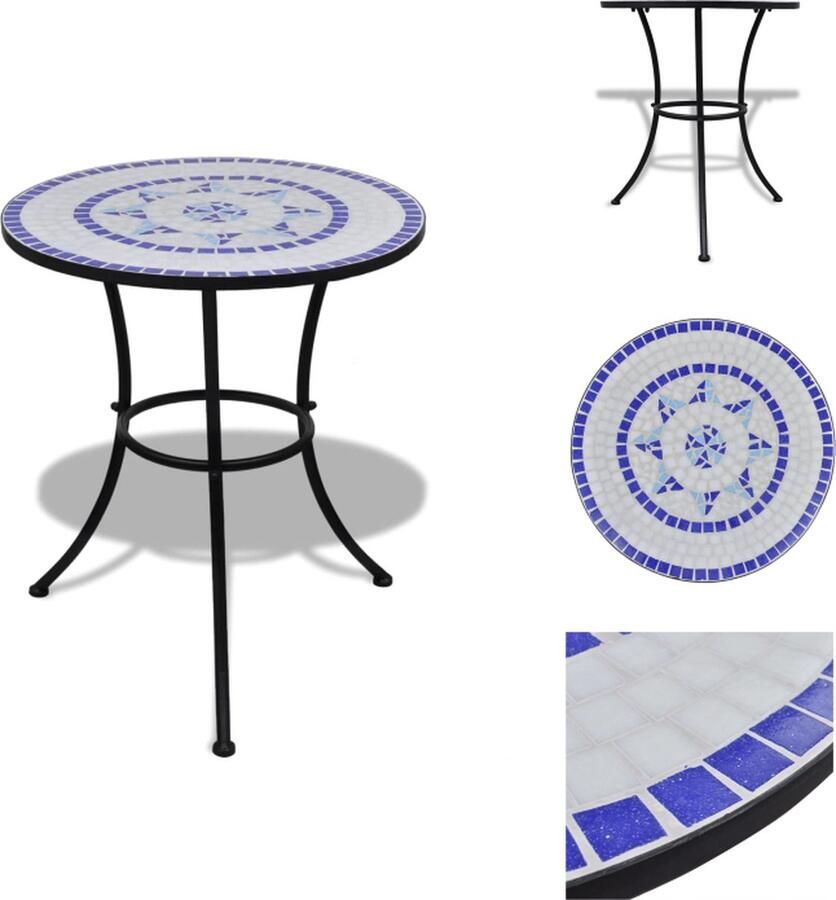 VidaXL Tafel Tafels Mozaïektafel Mozaïektafels Bistrotafel 60 cm mozaïek blauw en wit