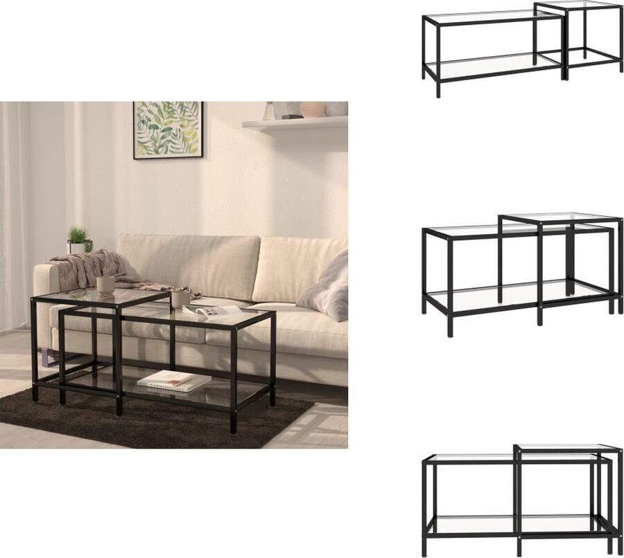 The Living Store Salontafelset Glas Staal 90x45x45cm + 50x50x50cm Salontafel Industrieel Glazen Tafel Metalen Tafel Bijzettafel - Foto 3