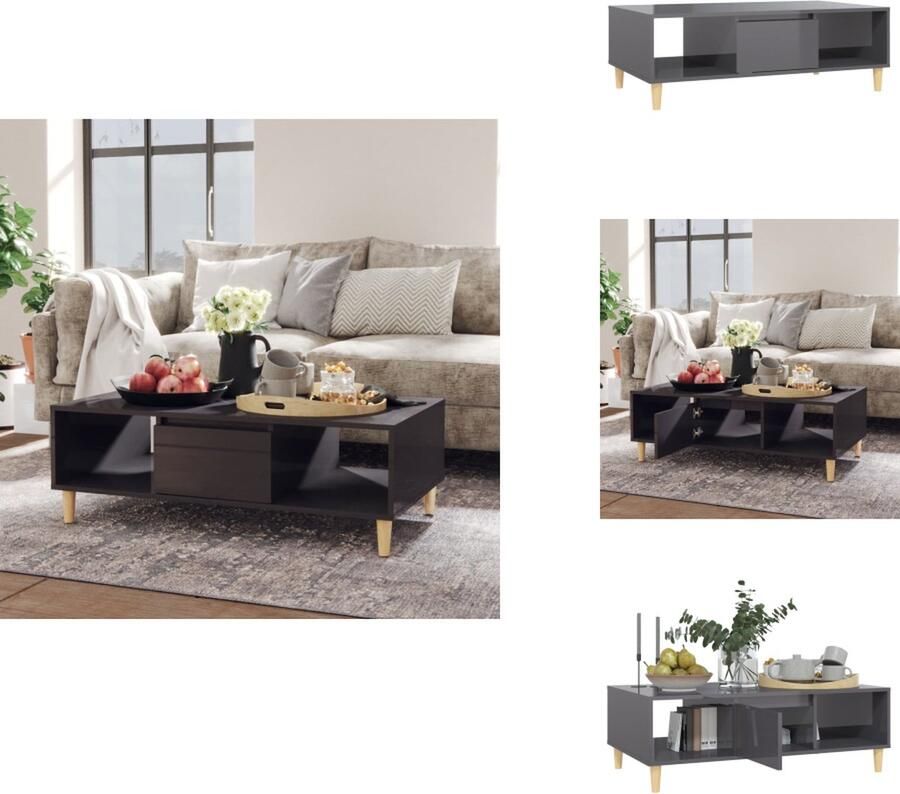 VidaXL Tafel Tafels Tafeltje Tafeltjes Salontafel 103 5x60x35 cm bewerkt hout hoogglans grijs