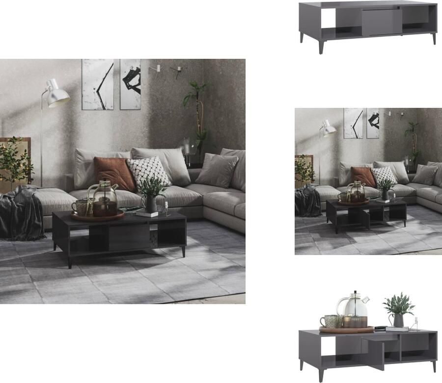 VidaXL Tafel Tafels Tafeltje Tafeltjes Salontafel 103 5x60x35 cm bewerkt hout hoogglans grijs - Foto 2