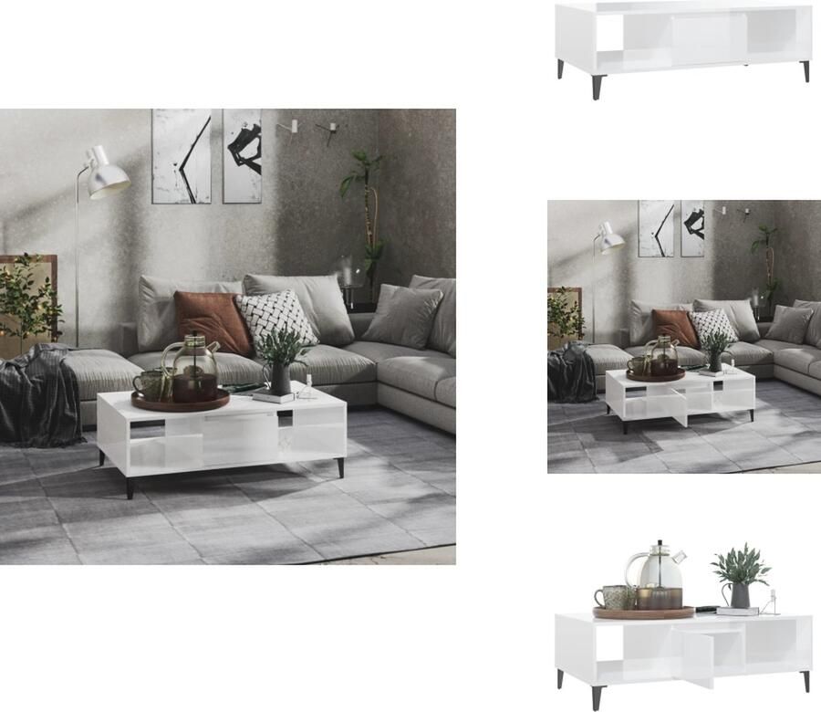 VidaXL Tafel Tafels Tafeltje Tafeltjes Salontafel 103 5x60x35 cm bewerkt hout hoogglans wit