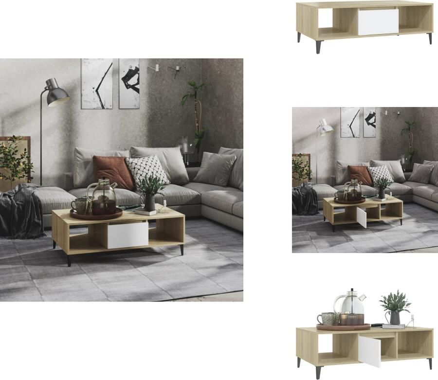 VidaXL Salontafel Industriële Stijl 103.5 x 60 x 35 cm Opbergschappen Wit en Sonoma Eiken Montage Vereist Tafel