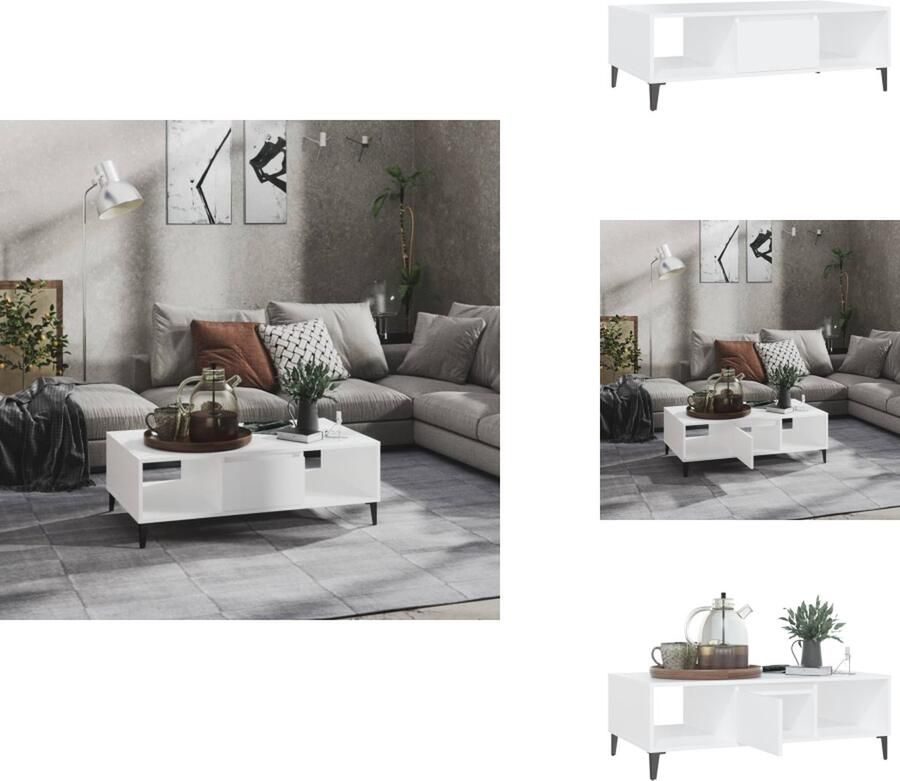 VidaXL Salontafel Industrieel Wit 103.5 x 60 x 35 cm Opbergschappen en Vak Metalen Poten Tafel