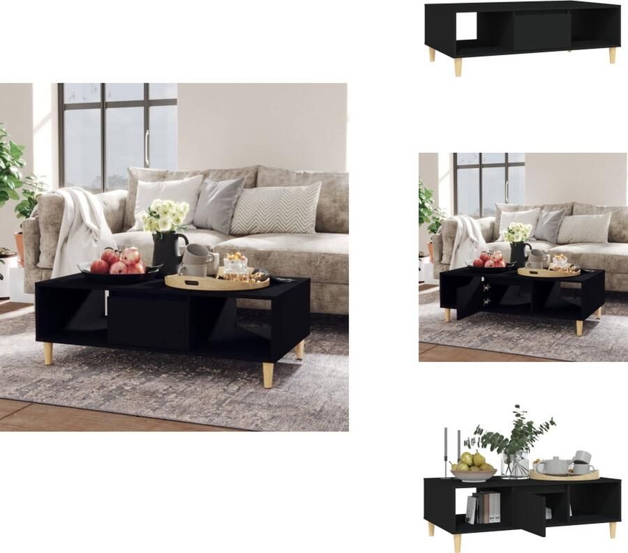 VidaXL Salontafel Scandinavische Stijl Opbergschappen 103.5 x 60 x 35 cm Zwart Tafel