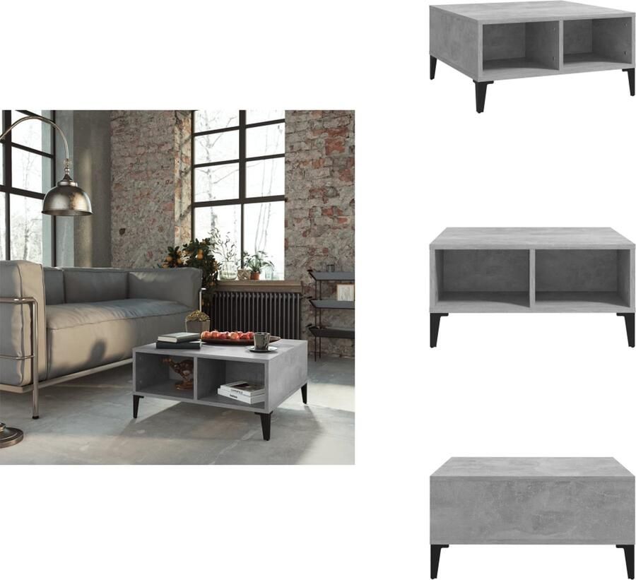 VidaXL Tafel Tafels Tafeltje Tafeltjes Salontafel 60x60x30 cm bewerkt hout betongrijs