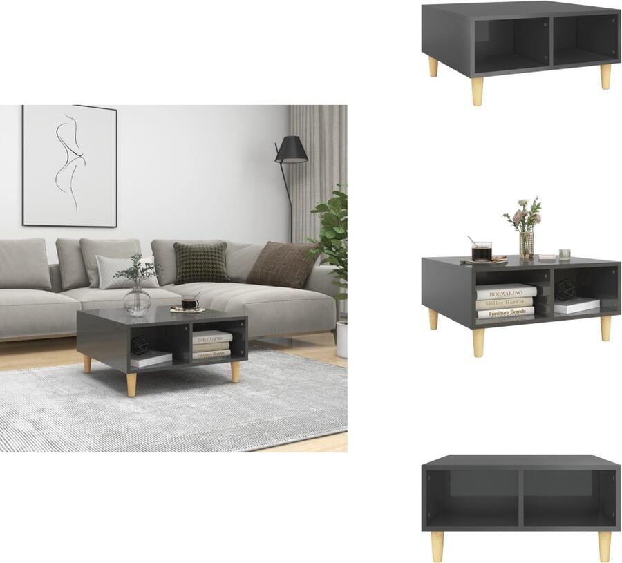VidaXL Salontafel Scandinavische Stijl 60x60x30 cm Met Opbergschappen Hoogglans Grijs Tafel