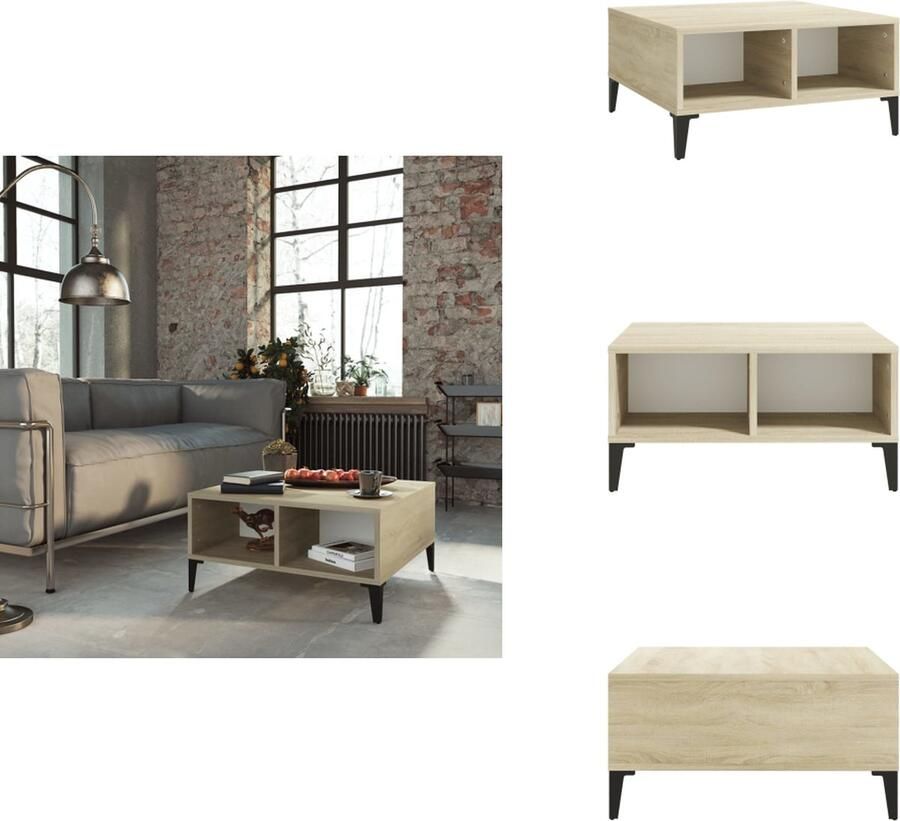 VidaXL Tafel Tafels Tafeltje Tafeltjes Salontafel 60x60x30 cm bewerkt hout wit en sonoma eikenkleurig