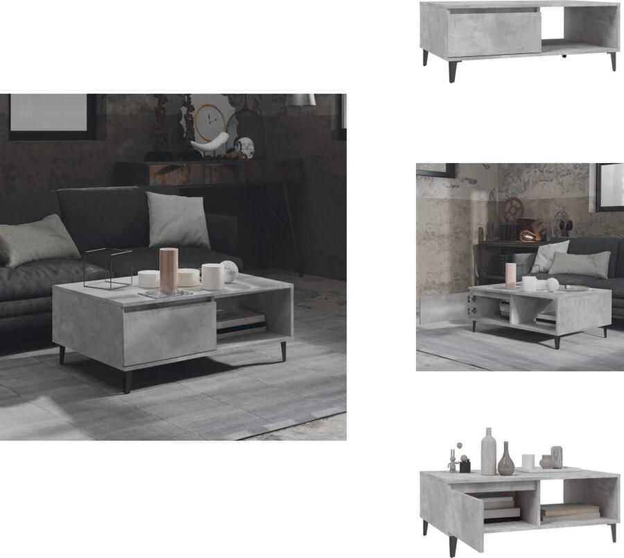 VidaXL Tafel Tafels Tafeltje Tafeltjes Salontafel 90x60x35 cm bewerkt hout betongrijs - Foto 2