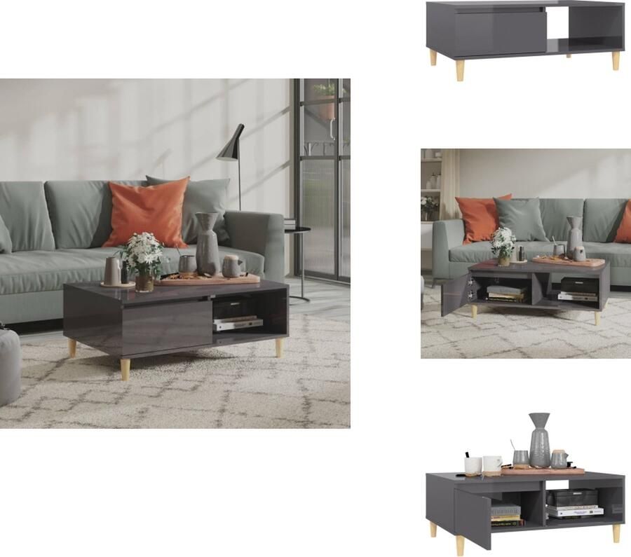 VidaXL Tafel Tafels Tafeltje Tafeltjes Salontafel 90x60x35 cm bewerkt hout hoogglans grijs